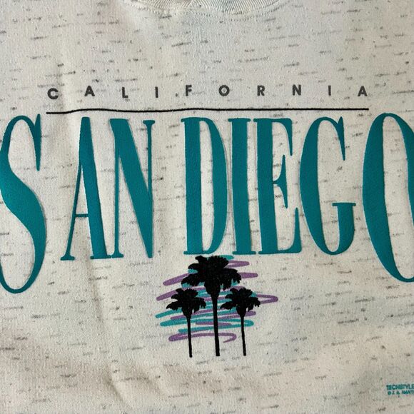 VTG 90s 'San Diego' Layered Sweatshirt in Grey and teal, sz M - Picture 6 of 8